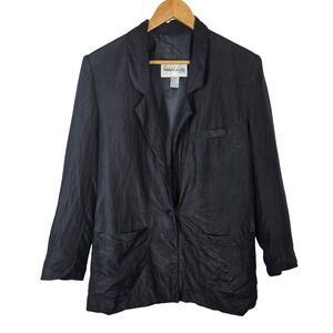 Richard Lang Black Silk Blazer Jacket Womens Size S Single Button Crinkled